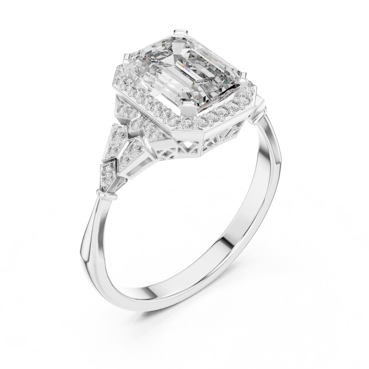 Emerald Halo Lab Grown Diamond Engagement Ring