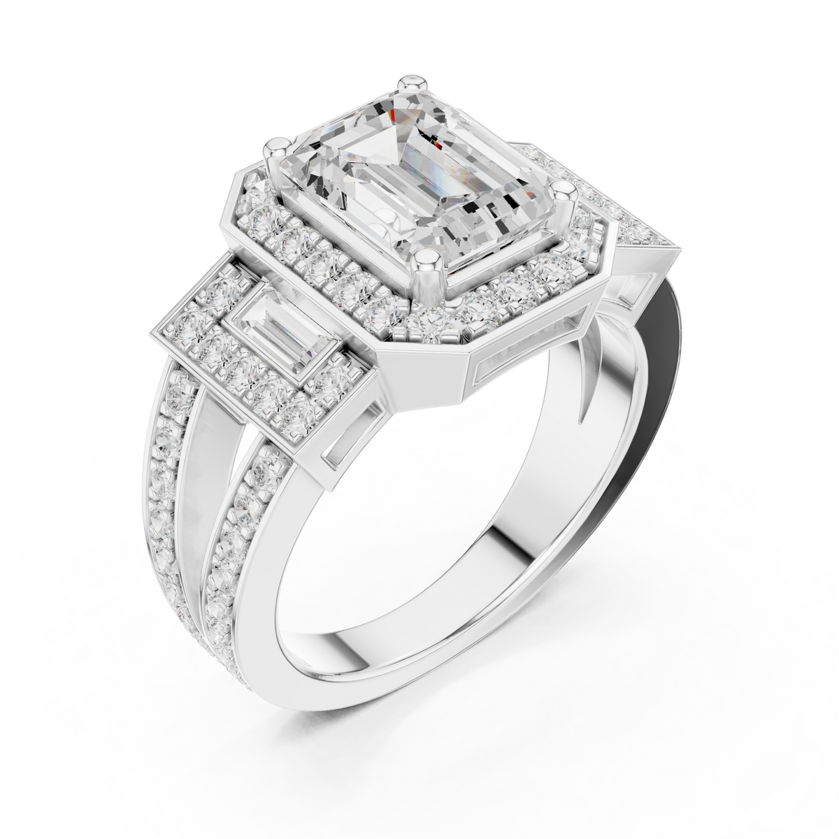 Emerald Halo Lab Grown Diamond Engagement Ring