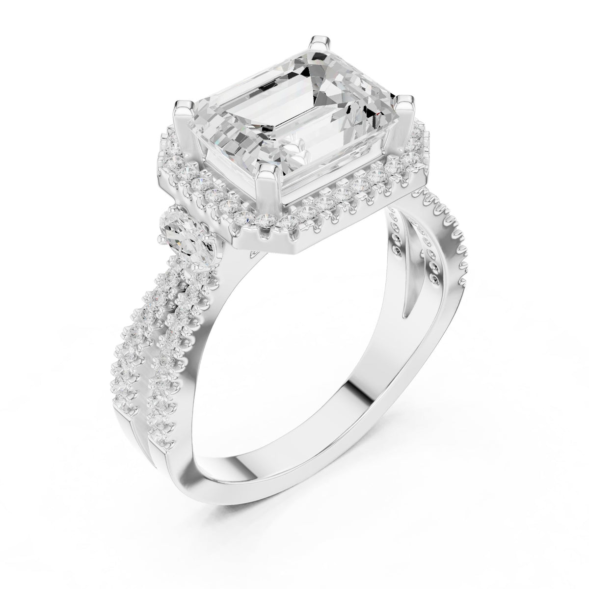 Emerald Halo Lab Grown Diamond Engagement Ring