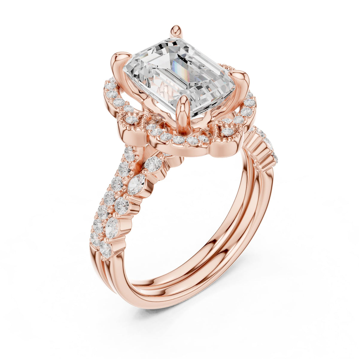 Emerald Halo Lab Grown Diamond Engagement Ring