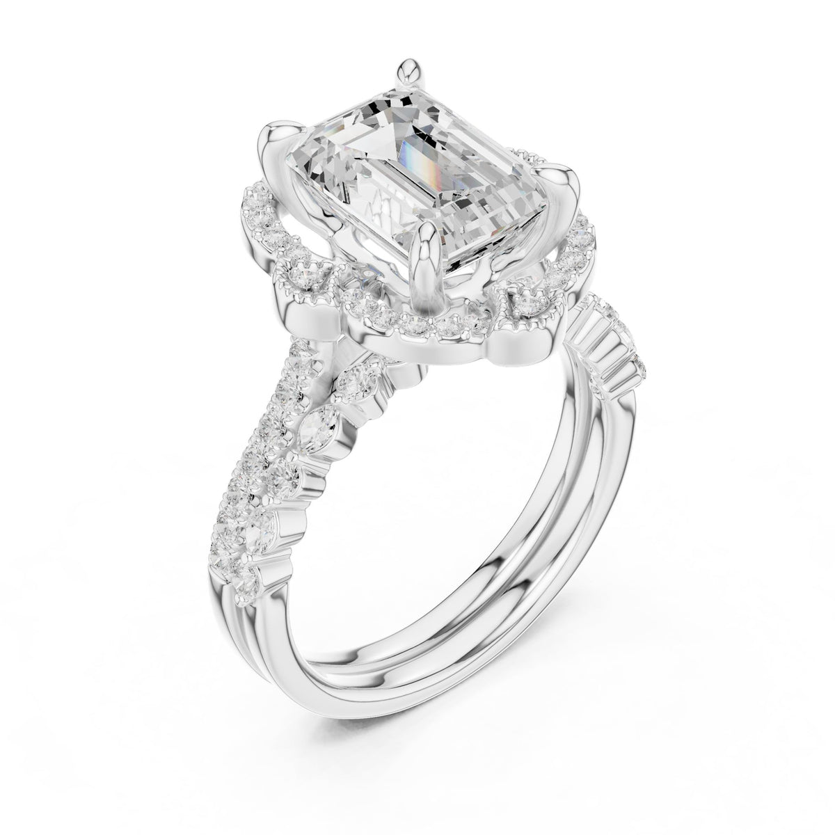 Emerald Halo Lab Grown Diamond Engagement Ring