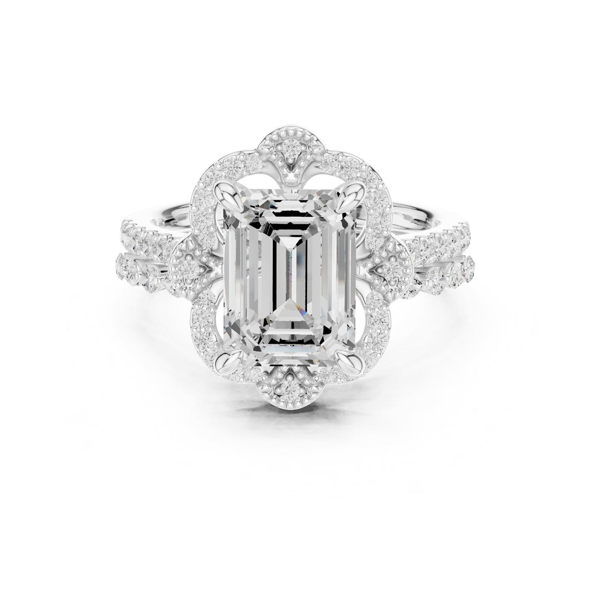 Emerald Halo Lab Grown Diamond Engagement Ring