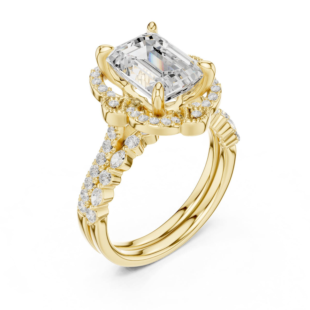 Emerald Halo Lab Grown Diamond Engagement Ring