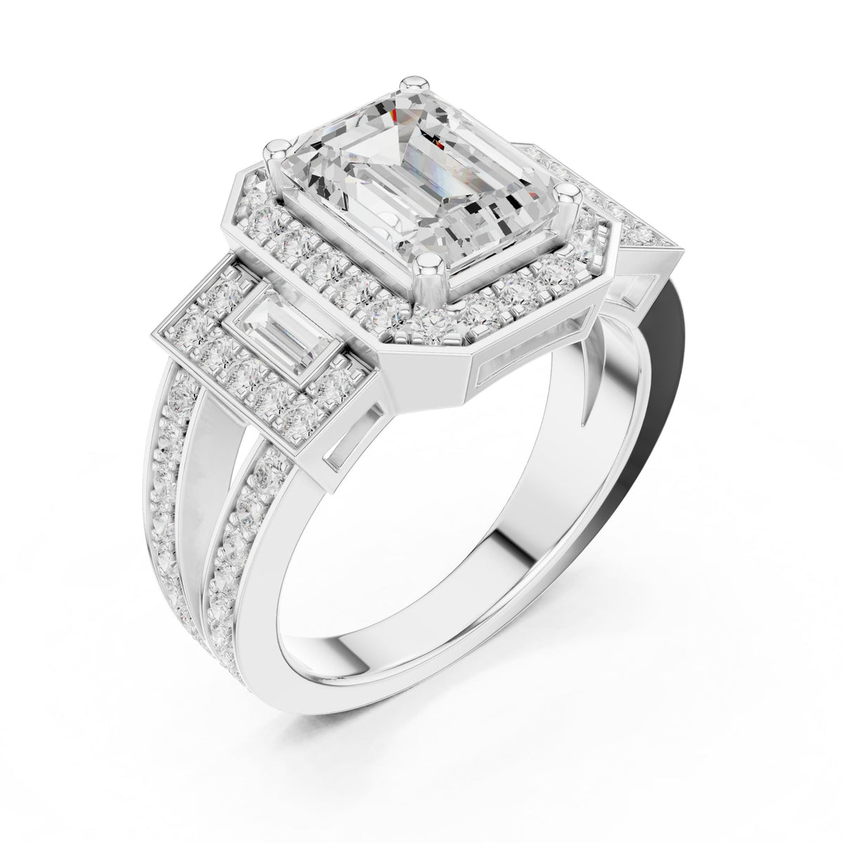 Emerald Halo Lab Grown Diamond Engagement Ring