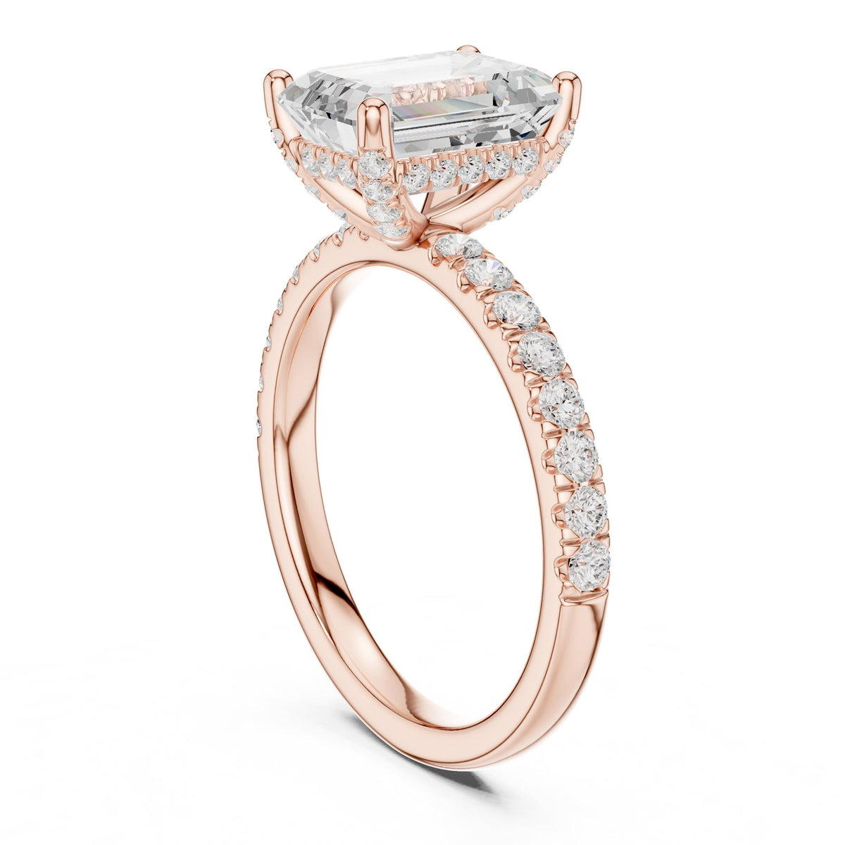 Emerald Hidden Halo Lab Grown Diamond Engagement Ring