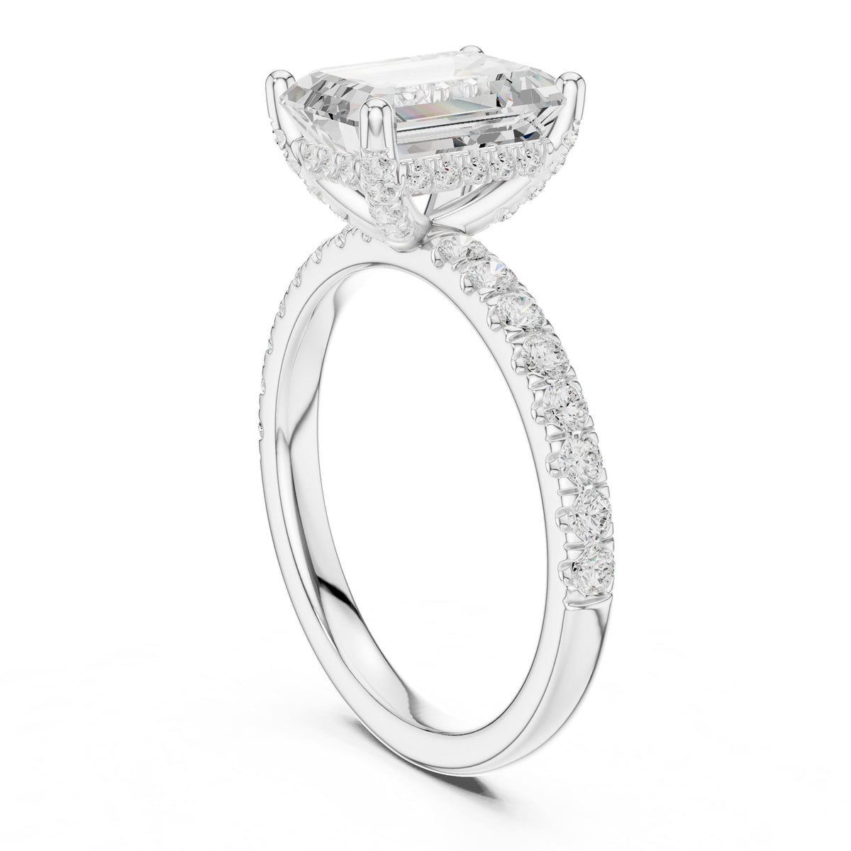 Emerald Hidden Halo Lab Grown Diamond Engagement Ring