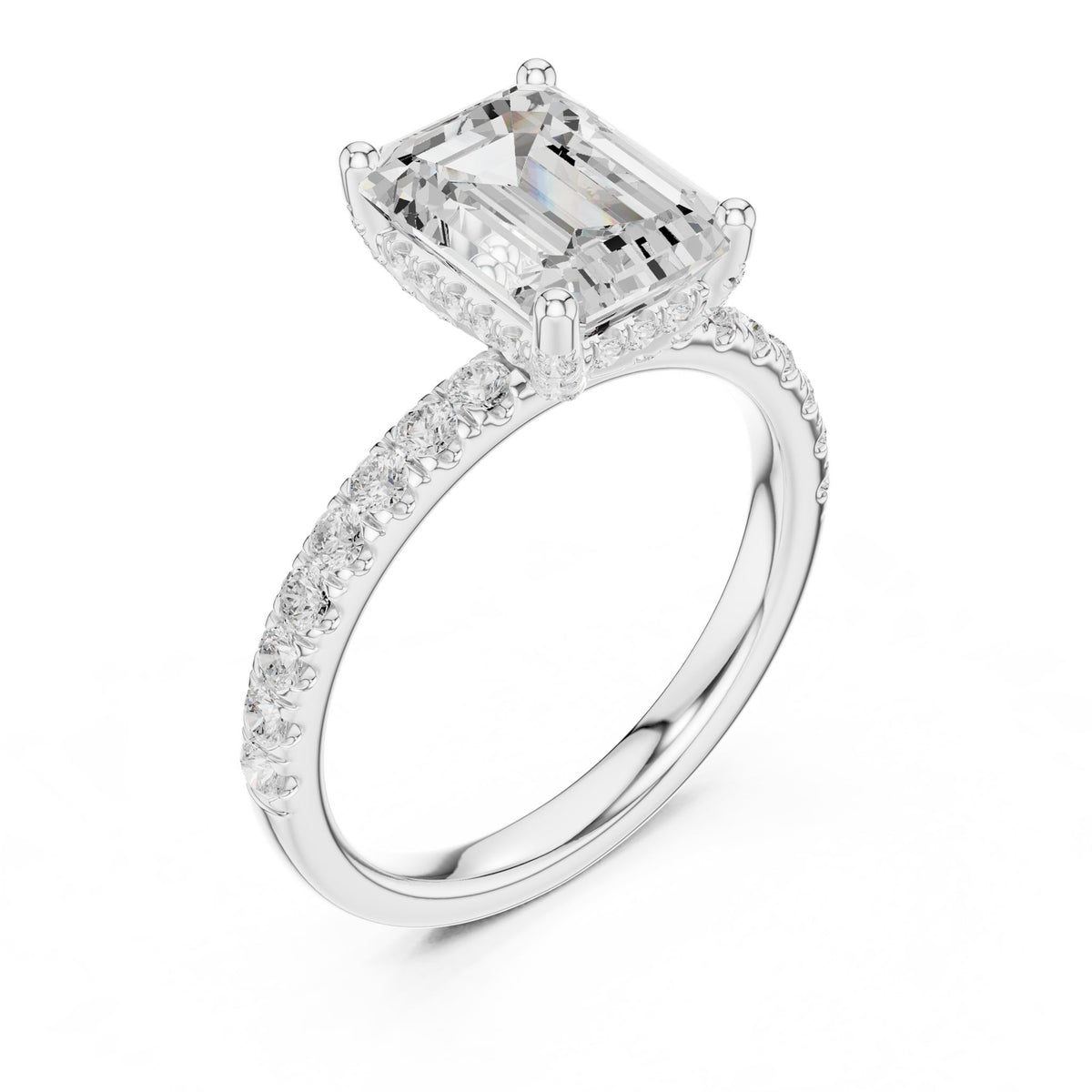 Emerald Hidden Halo Lab Grown Diamond Engagement Ring