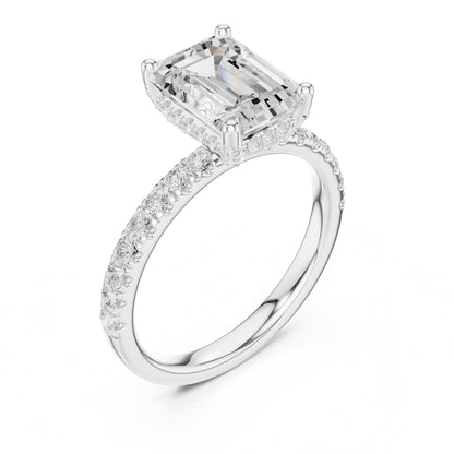 Emerald Hidden Halo Lab Grown Diamond Engagement Ring