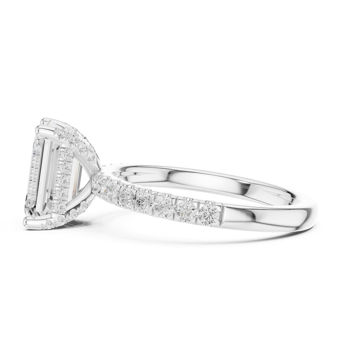 Emerald Hidden Halo Lab Grown Diamond Engagement Ring