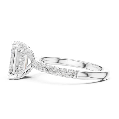 Emerald Hidden Halo Lab Grown Diamond Engagement Ring