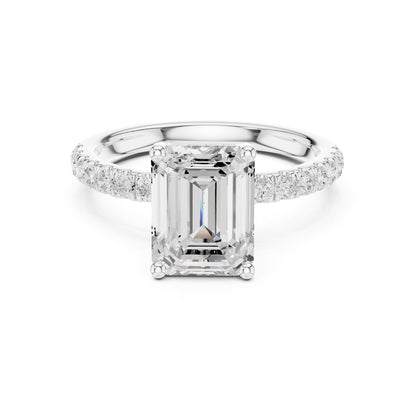 Emerald Hidden Halo Lab Grown Diamond Engagement Ring