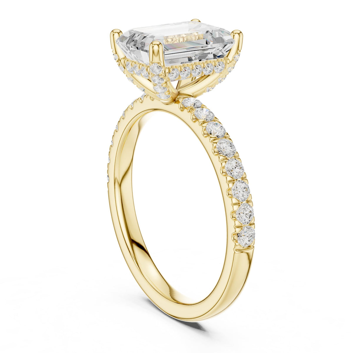 Emerald Hidden Halo Lab Grown Diamond Engagement Ring