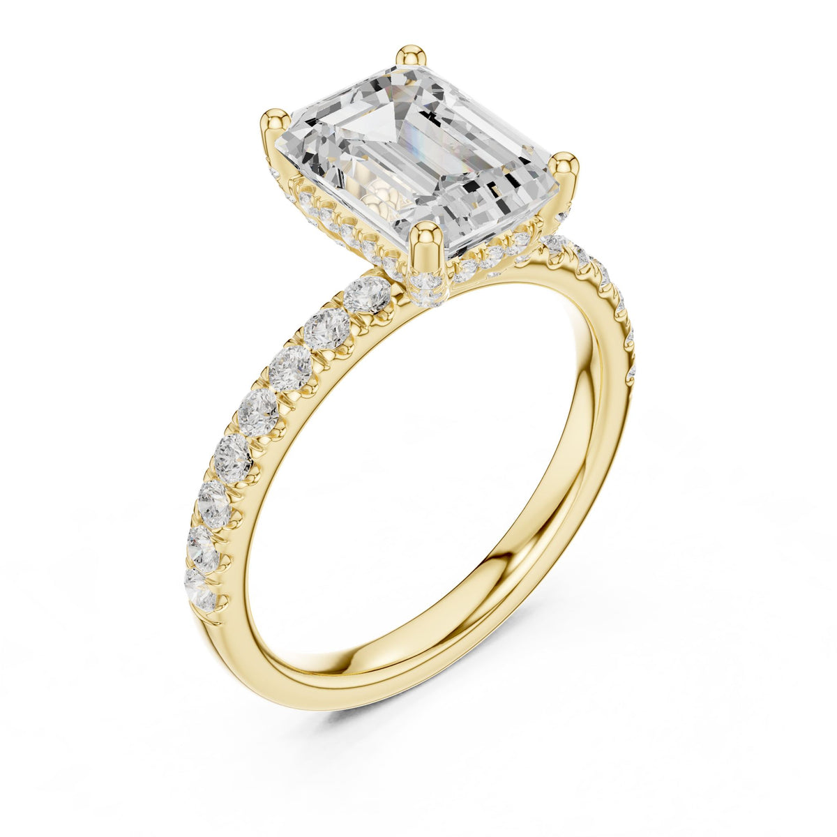 Emerald Hidden Halo Lab Grown Diamond Engagement Ring