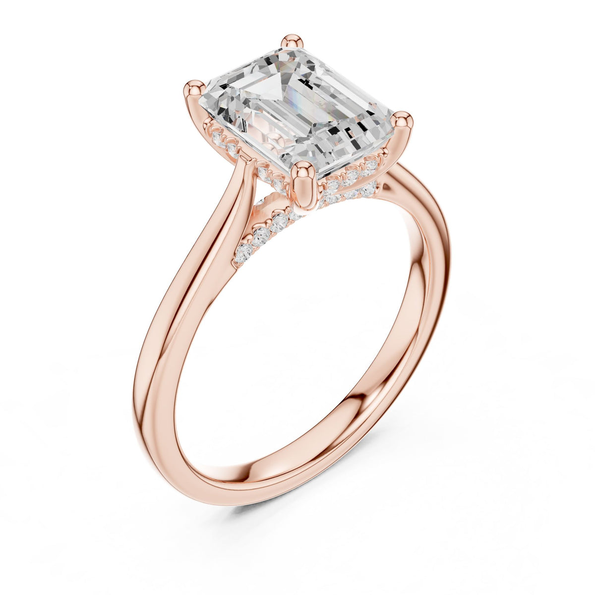 Emerald Hidden Halo Lab Grown Diamond Engagement Ring