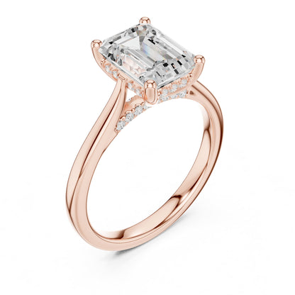 Emerald Hidden Halo Lab Grown Diamond Engagement Ring
