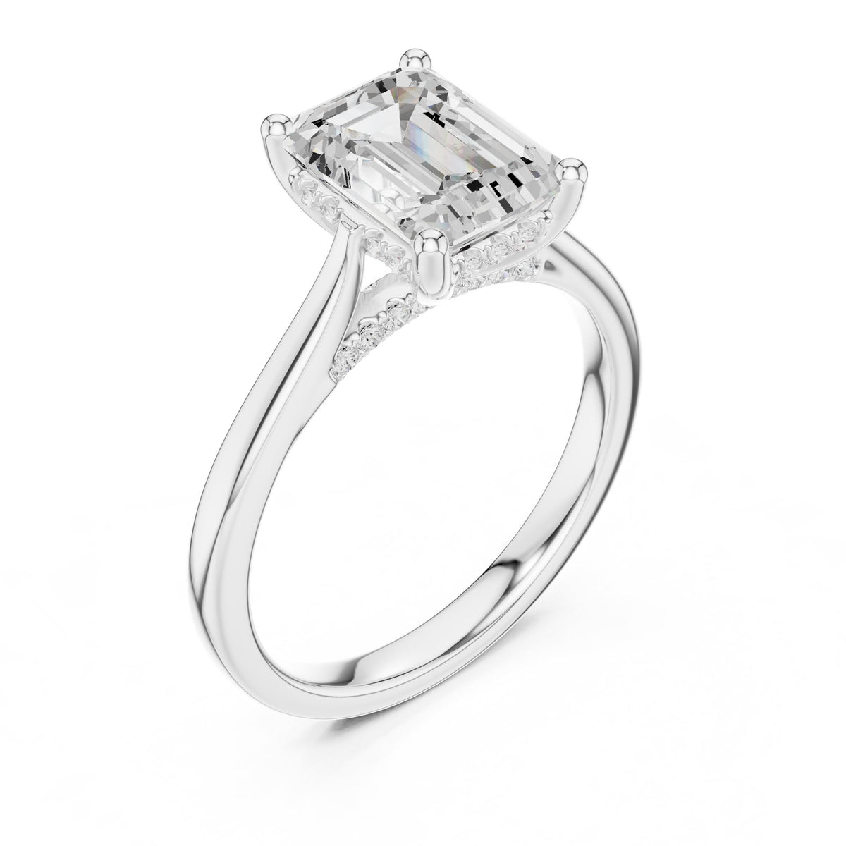 Emerald Hidden Halo Lab Grown Diamond Engagement Ring
