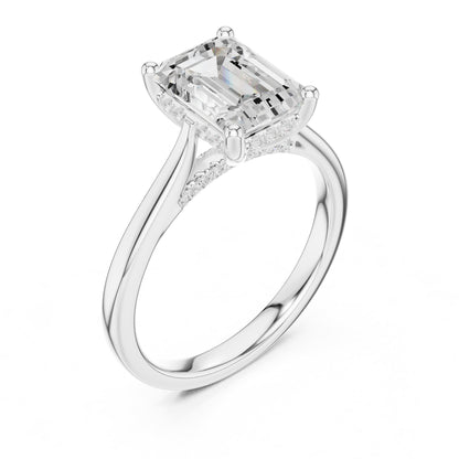 Emerald Hidden Halo Lab Grown Diamond Engagement Ring