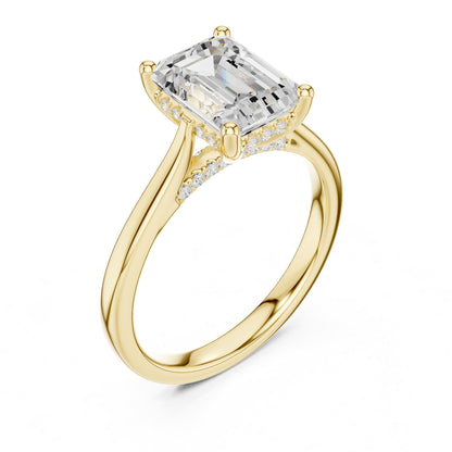 Emerald Hidden Halo Lab Grown Diamond Engagement Ring