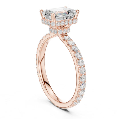 Emerald Hidden Halo Lab Grown Diamond Engagement Ring