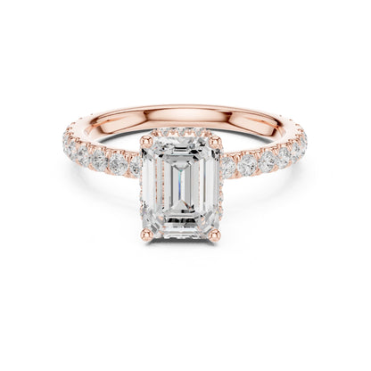 Emerald Hidden Halo Lab Grown Diamond Engagement Ring