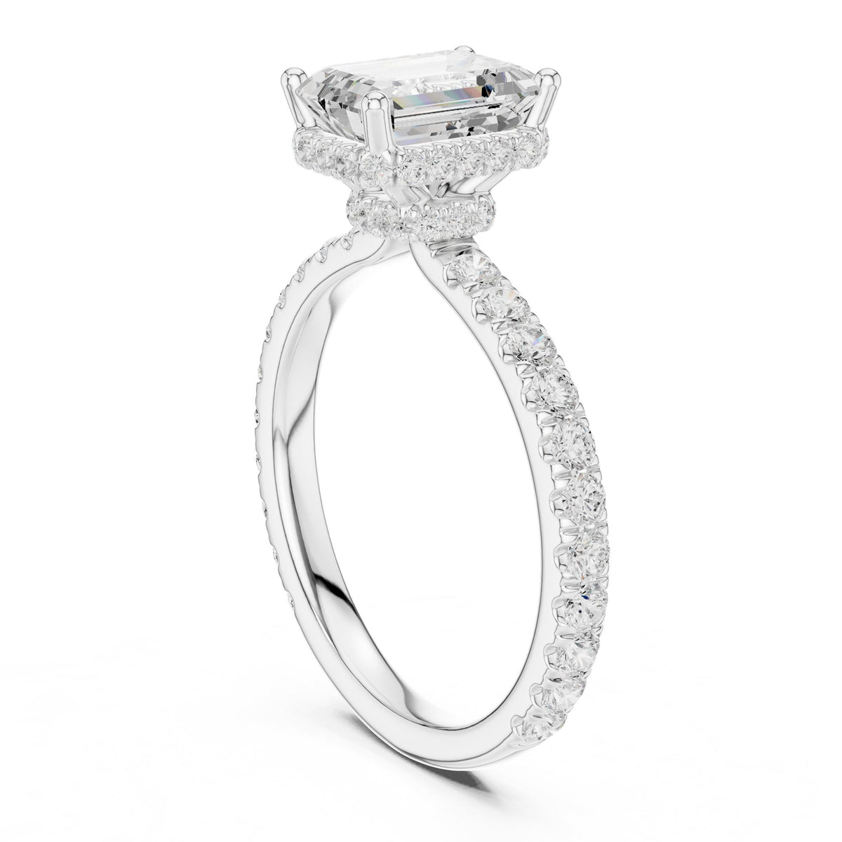 Emerald Hidden Halo Lab Grown Diamond Engagement Ring