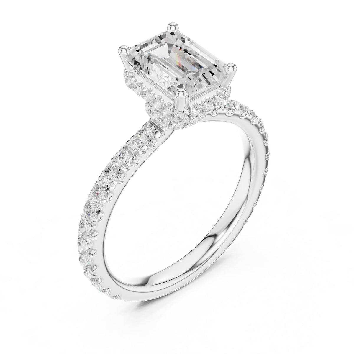 Emerald Hidden Halo Lab Grown Diamond Engagement Ring