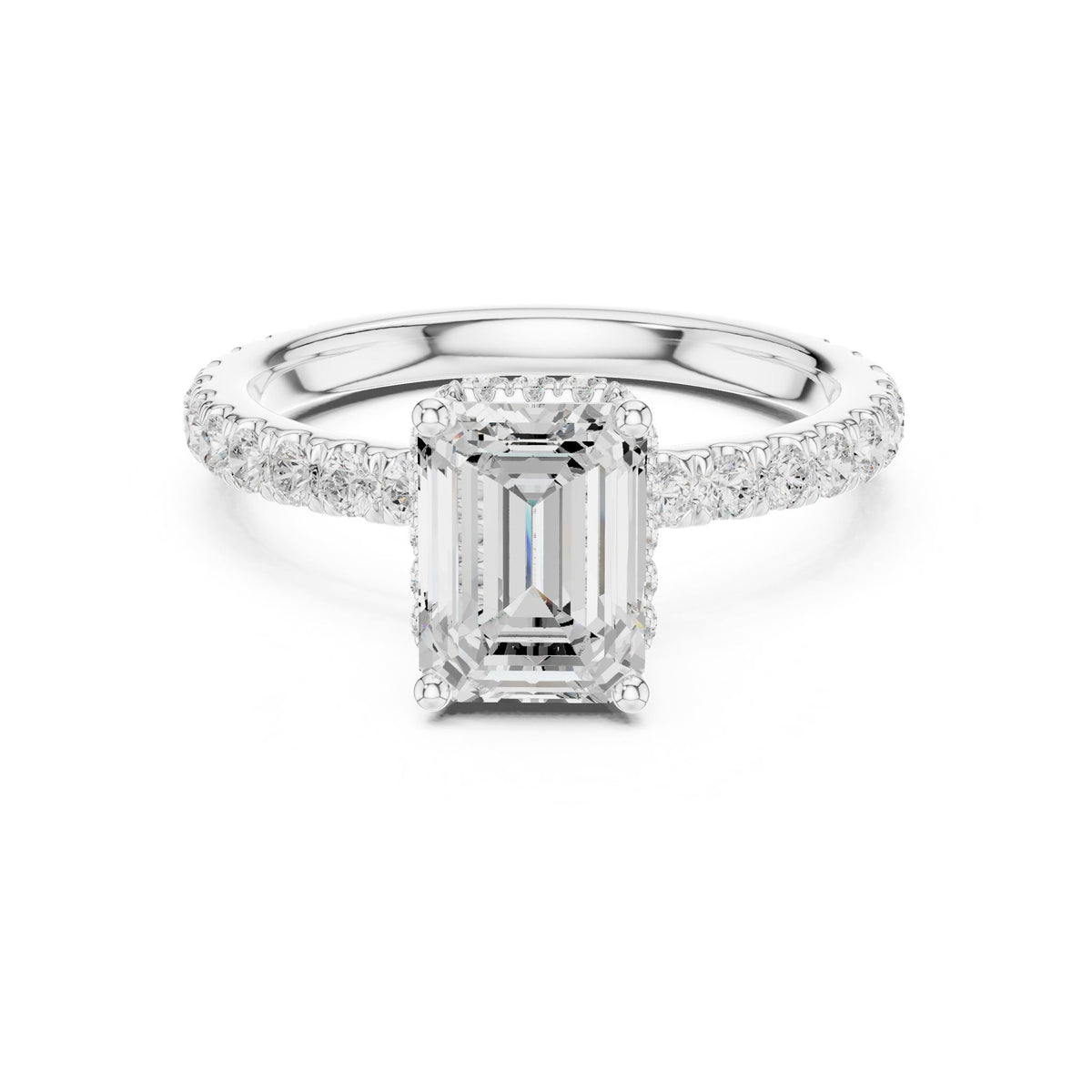Emerald Hidden Halo Lab Grown Diamond Engagement Ring