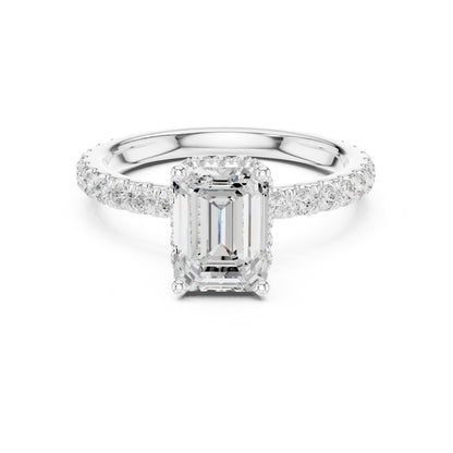 Emerald Hidden Halo Lab Grown Diamond Engagement Ring
