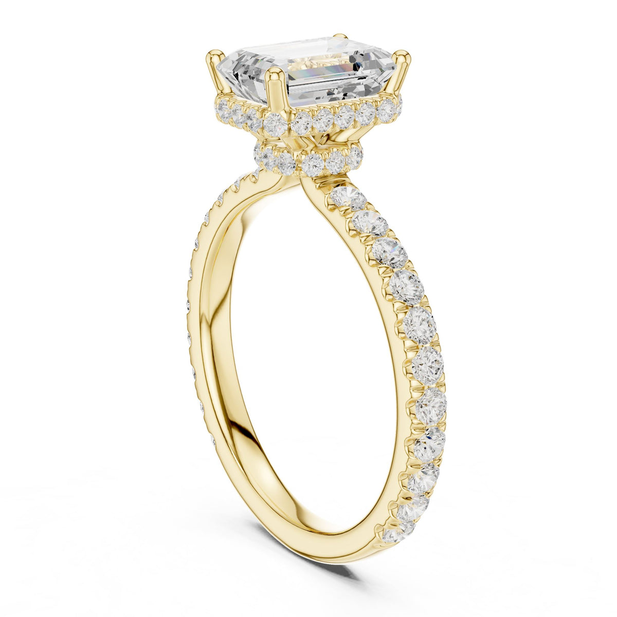 Emerald Hidden Halo Lab Grown Diamond Engagement Ring