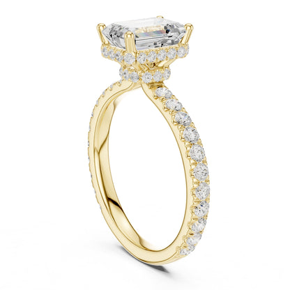 Emerald Hidden Halo Lab Grown Diamond Engagement Ring
