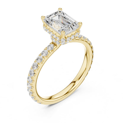 Emerald Hidden Halo Lab Grown Diamond Engagement Ring