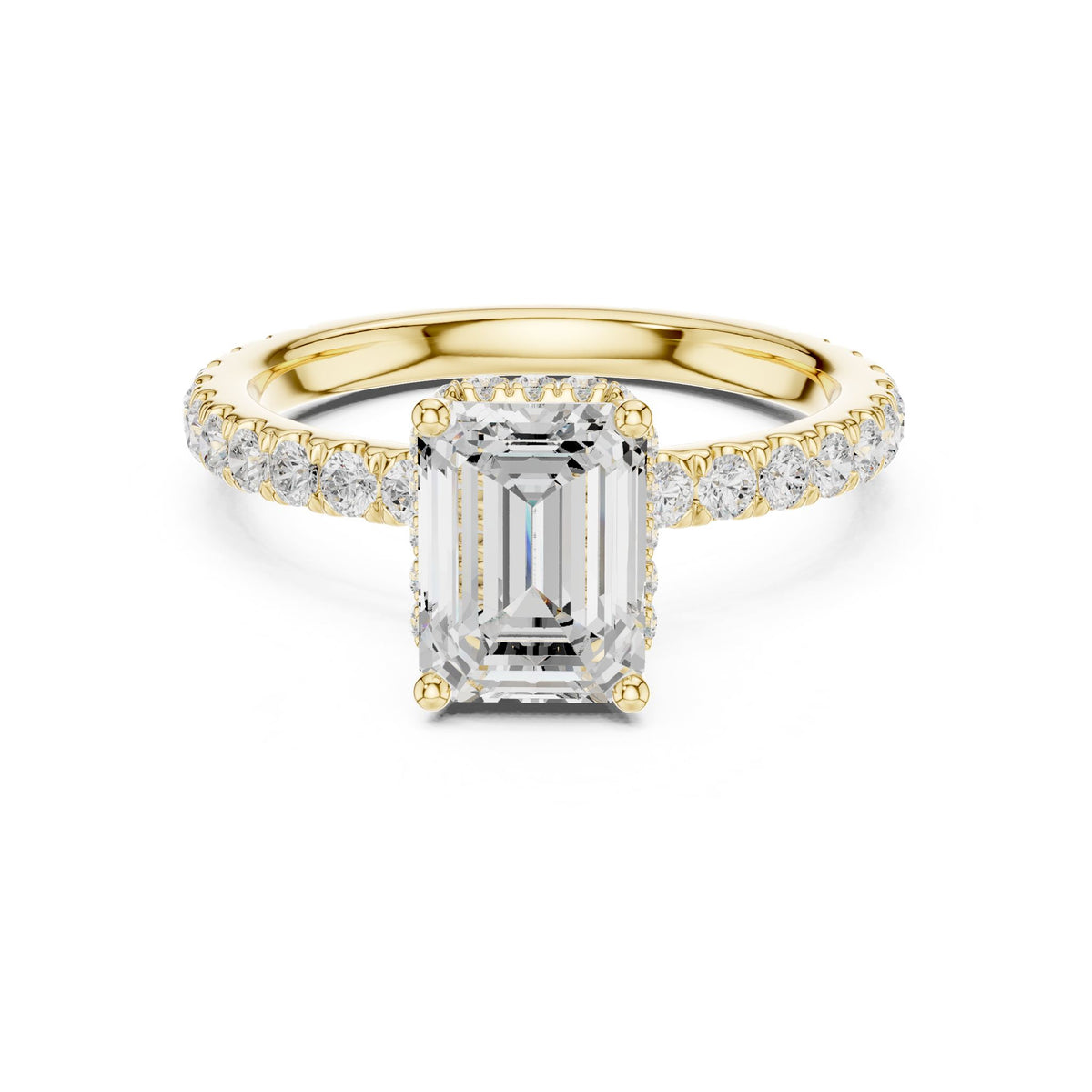 Emerald Hidden Halo Lab Grown Diamond Engagement Ring