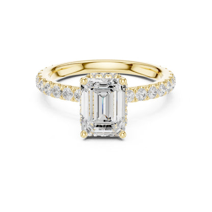 Emerald Hidden Halo Lab Grown Diamond Engagement Ring