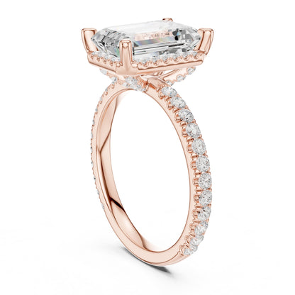 Emerald Hidden Halo Lab Grown Diamond Engagement Ring