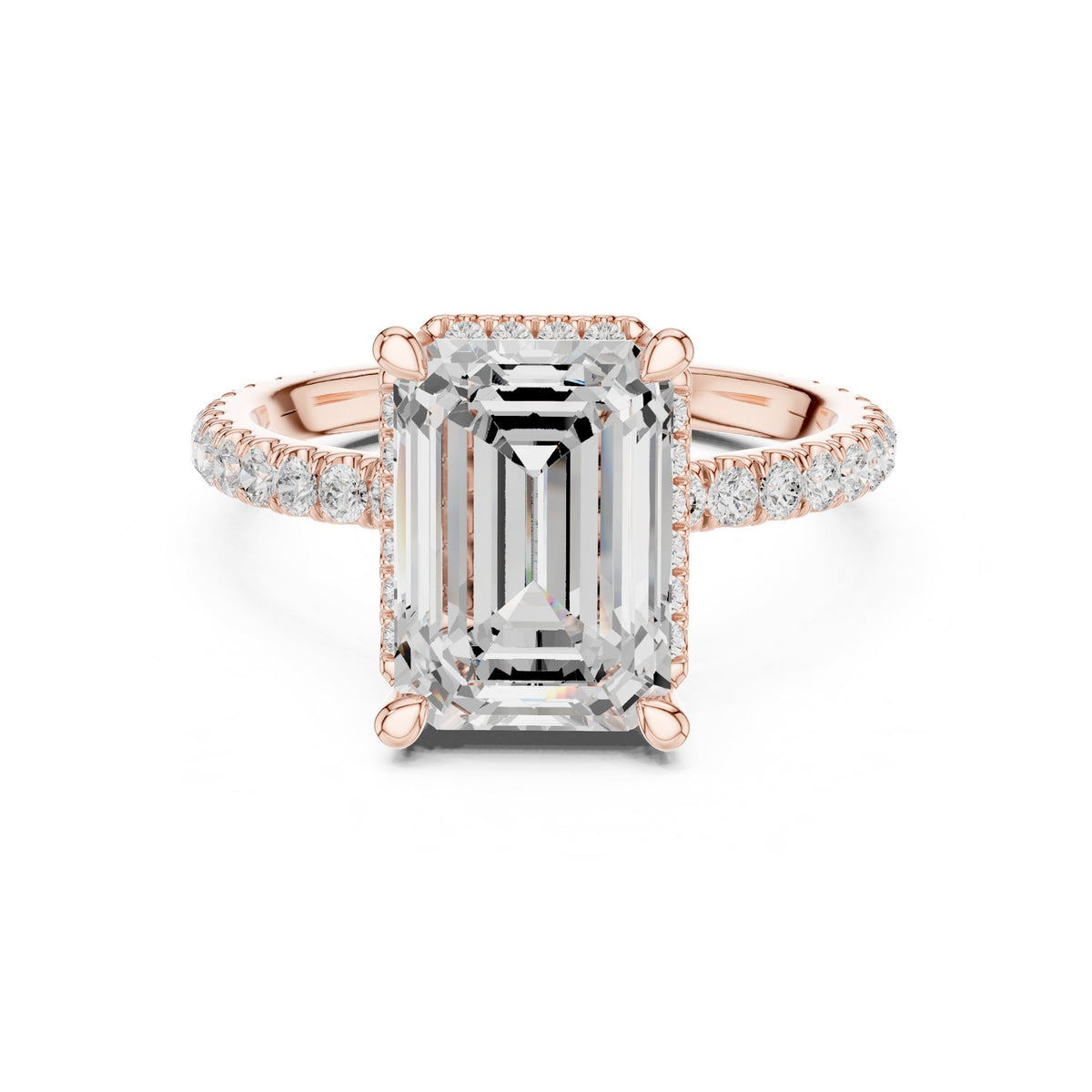 Emerald Hidden Halo Lab Grown Diamond Engagement Ring