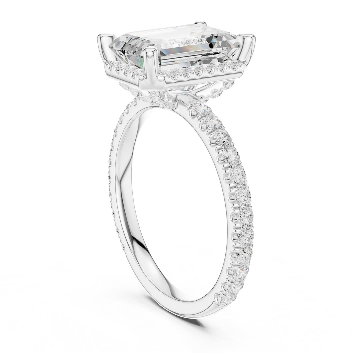 Emerald Hidden Halo Lab Grown Diamond Engagement Ring
