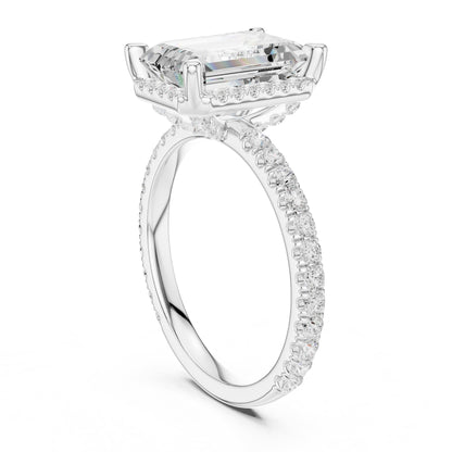 Emerald Hidden Halo Lab Grown Diamond Engagement Ring