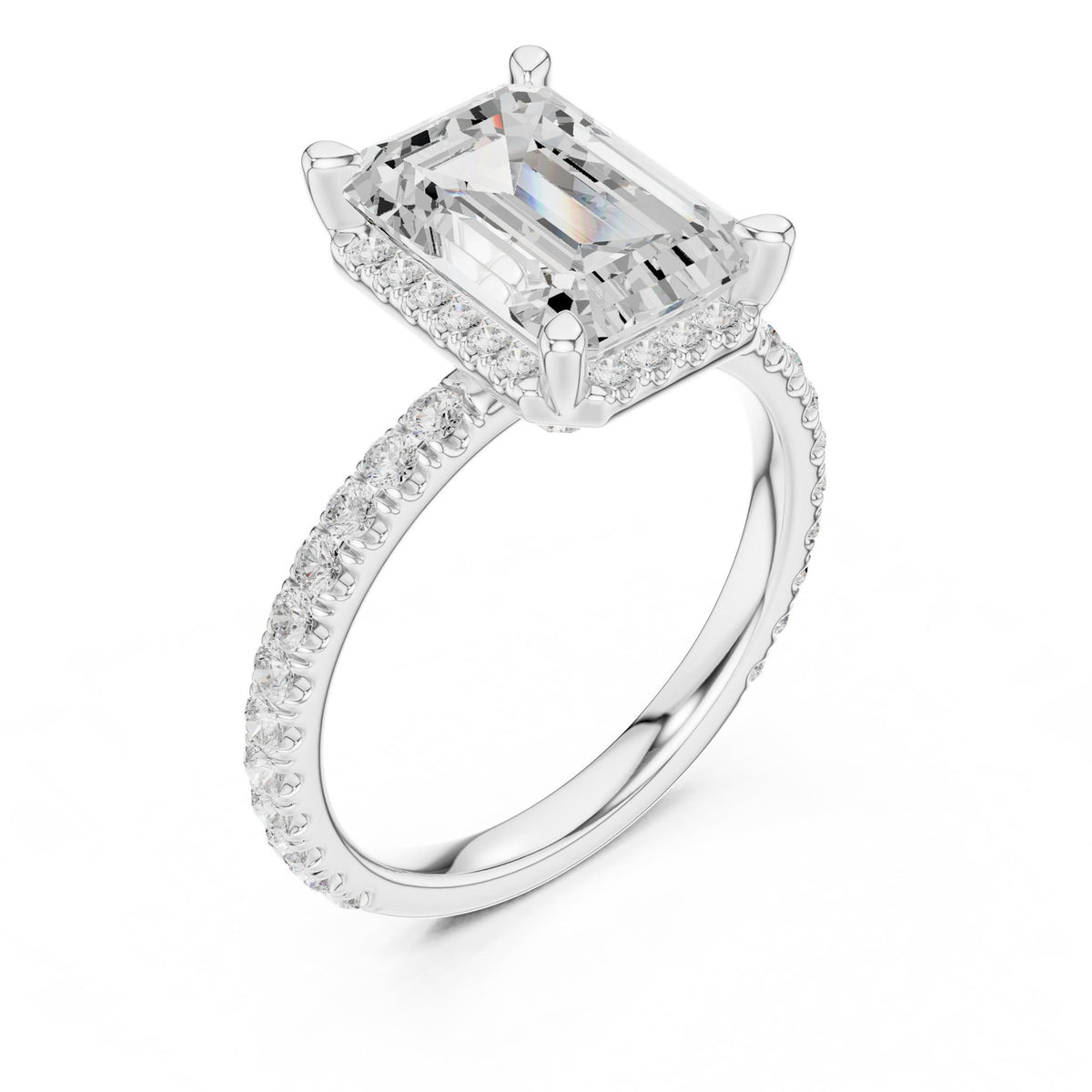 Emerald Hidden Halo Lab Grown Diamond Engagement Ring