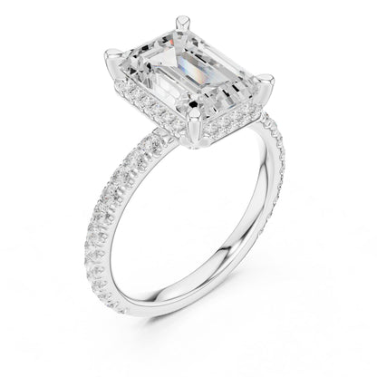 Emerald Hidden Halo Lab Grown Diamond Engagement Ring