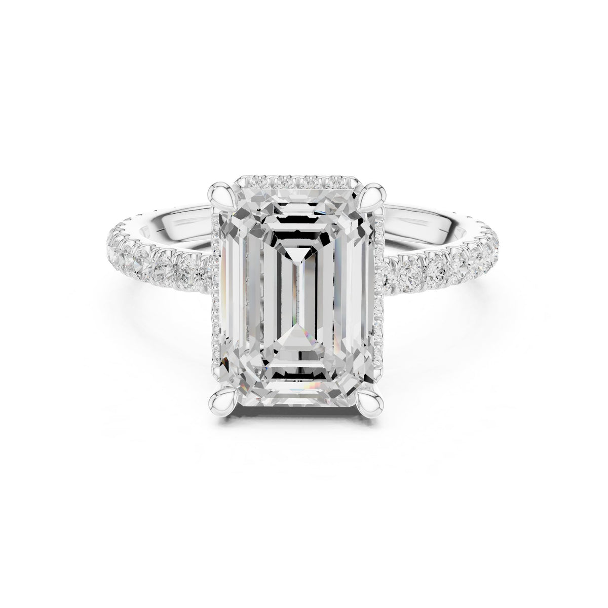Emerald Hidden Halo Lab Grown Diamond Engagement Ring