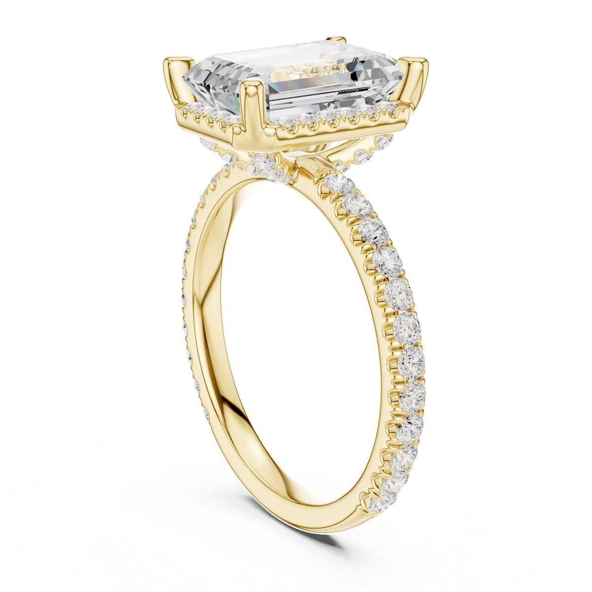 Emerald Hidden Halo Lab Grown Diamond Engagement Ring