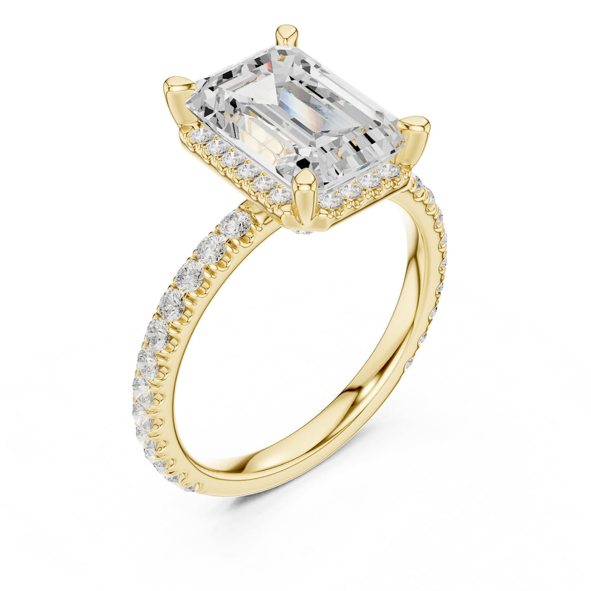 Emerald Hidden Halo Lab Grown Diamond Engagement Ring