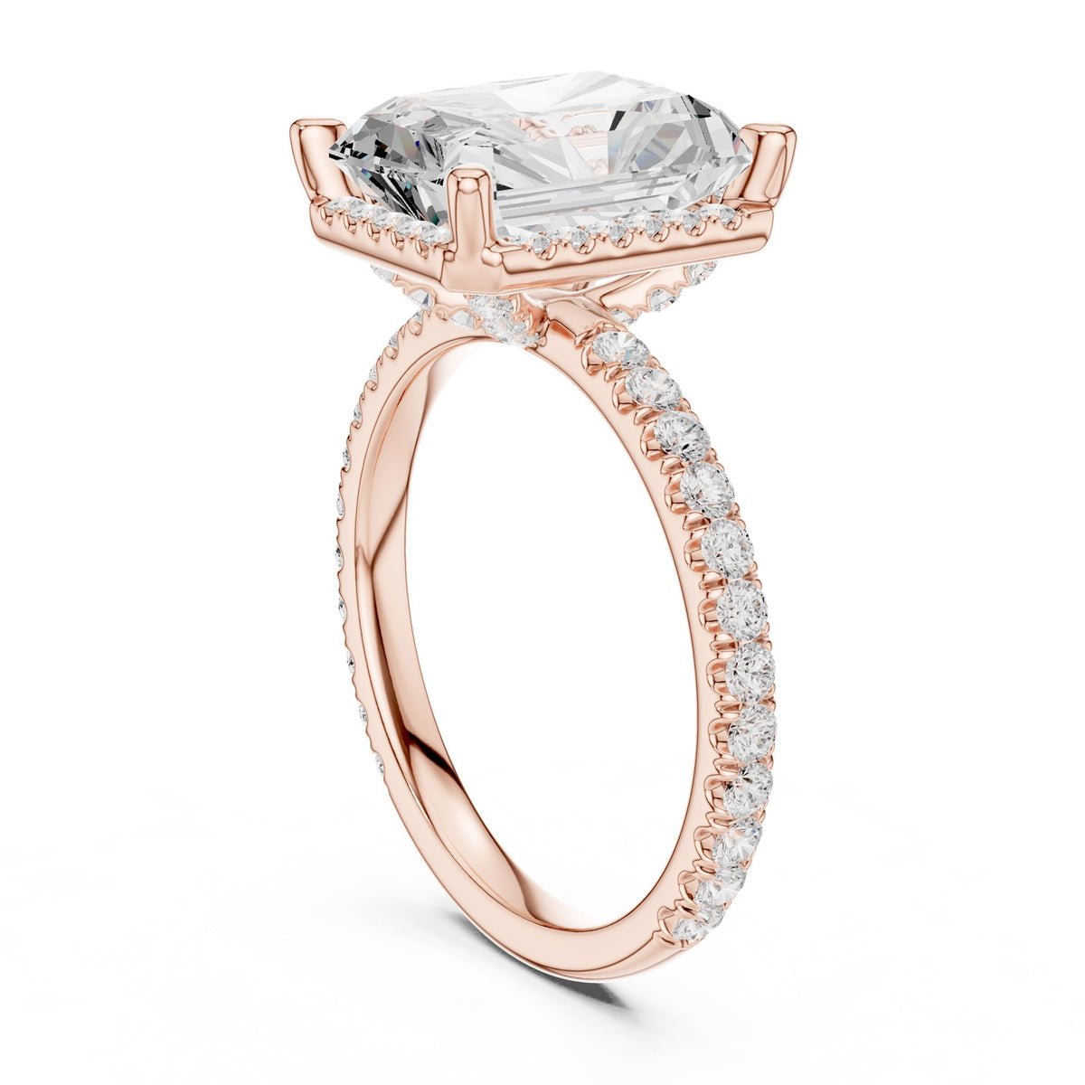 Emerald Hidden Halo Lab Grown Diamond Engagement Ring