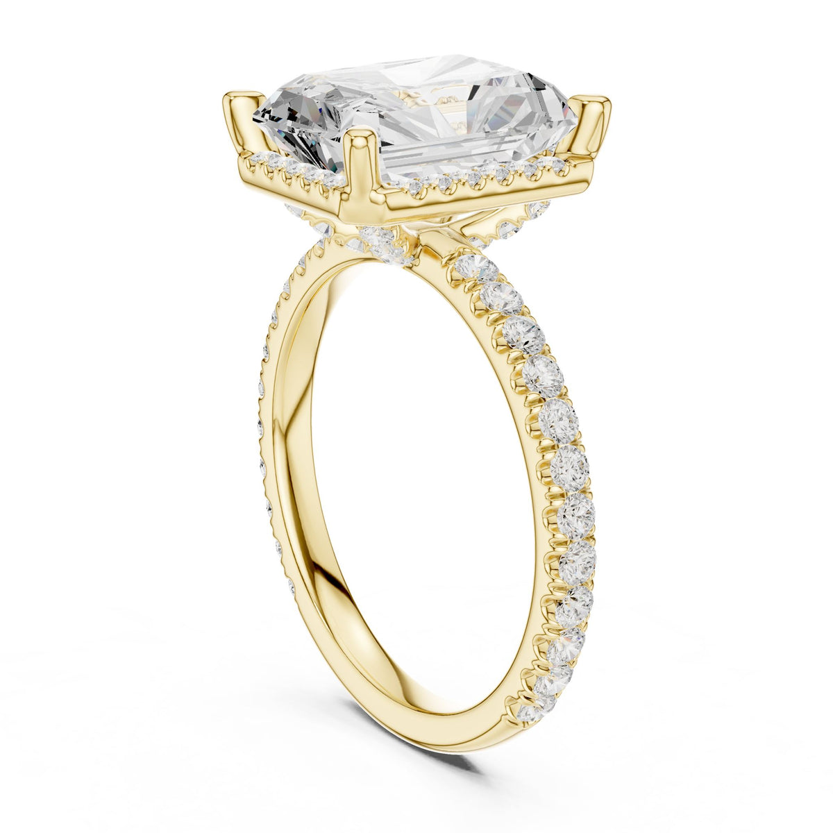 Emerald Hidden Halo Lab Grown Diamond Engagement Ring