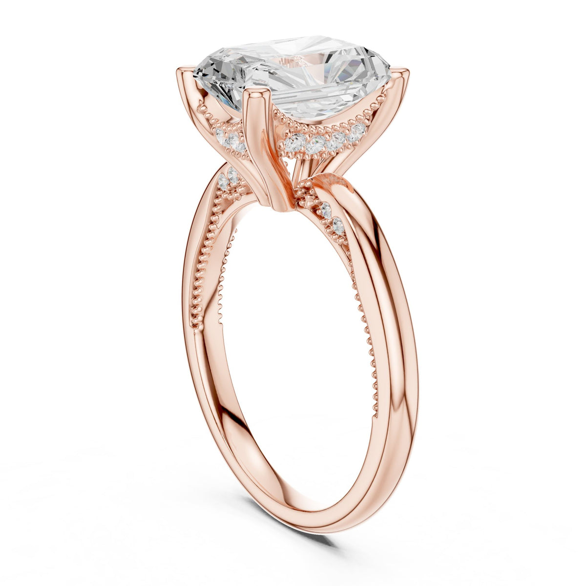 Emerald Hidden Halo Lab Grown Diamond Engagement Ring