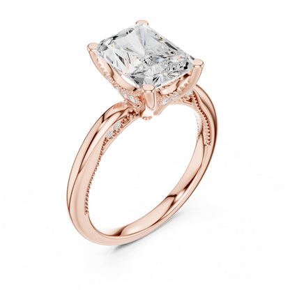 Emerald Hidden Halo Lab Grown Diamond Engagement Ring