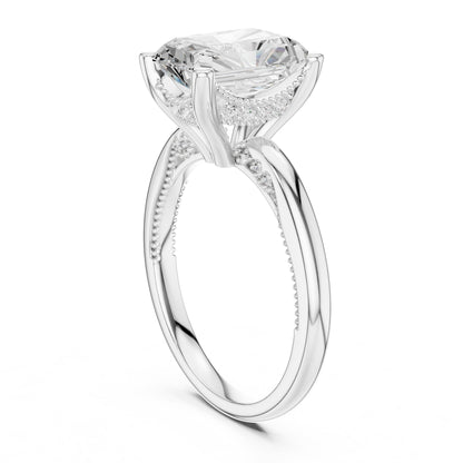 Emerald Hidden Halo Lab Grown Diamond Engagement Ring