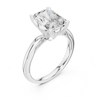 Emerald Hidden Halo Lab Grown Diamond Engagement Ring