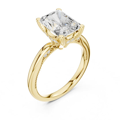 Emerald Hidden Halo Lab Grown Diamond Engagement Ring