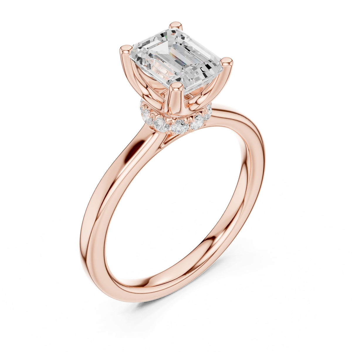 Emerald Hidden Halo Lab Grown Diamond Engagement Ring